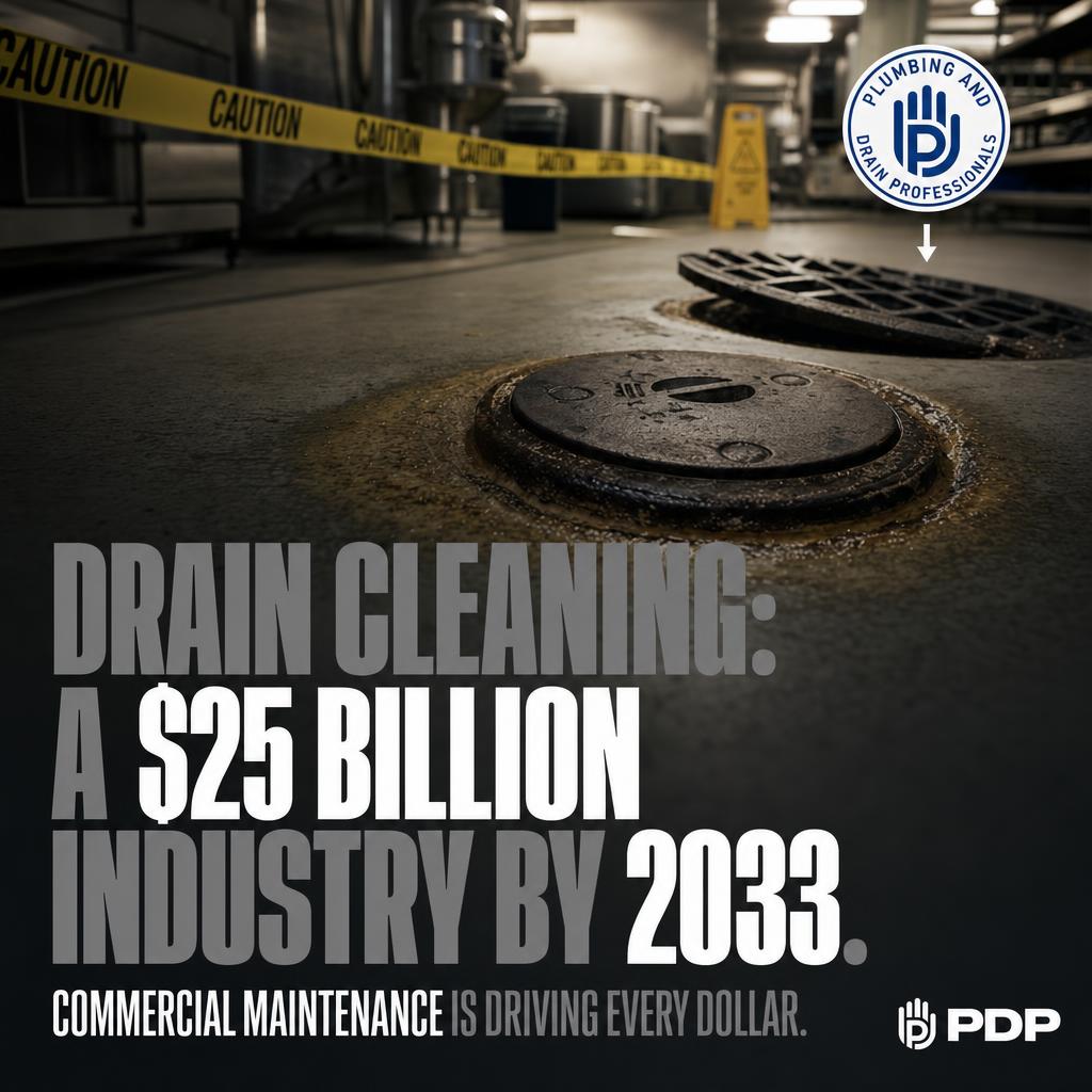 According to DataVertex Intelligence, the drain cleaning services market is on track to grow from $16.1 billion in 2025 to $25.4 billion by 2033, at a CAGR of 5.8%.

North America holds the largest regional share of that growth.

Commercial building maintenance is one of the leading application segments driving it.

Drain maintenance is not a discretionary line item for restaurants, property managers, or food service operators. The market data says it is one of the most consistently demanded services in building operations.

For Columbus-area operators, that pressure is real. A grease trap backup at 6 PM on a Friday is not a maintenance issue. It is a revenue issue.

PlumbGuard exists for exactly this reason. Scheduled drain service, proactive inspections, and 24/7 response with no extra charges, so the problem gets handled before it becomes a closure.

#PlumbGuard #DrainCleaning #CommercialPlumbing #PropertyManagement #PlumbingAndDrainProfessionals