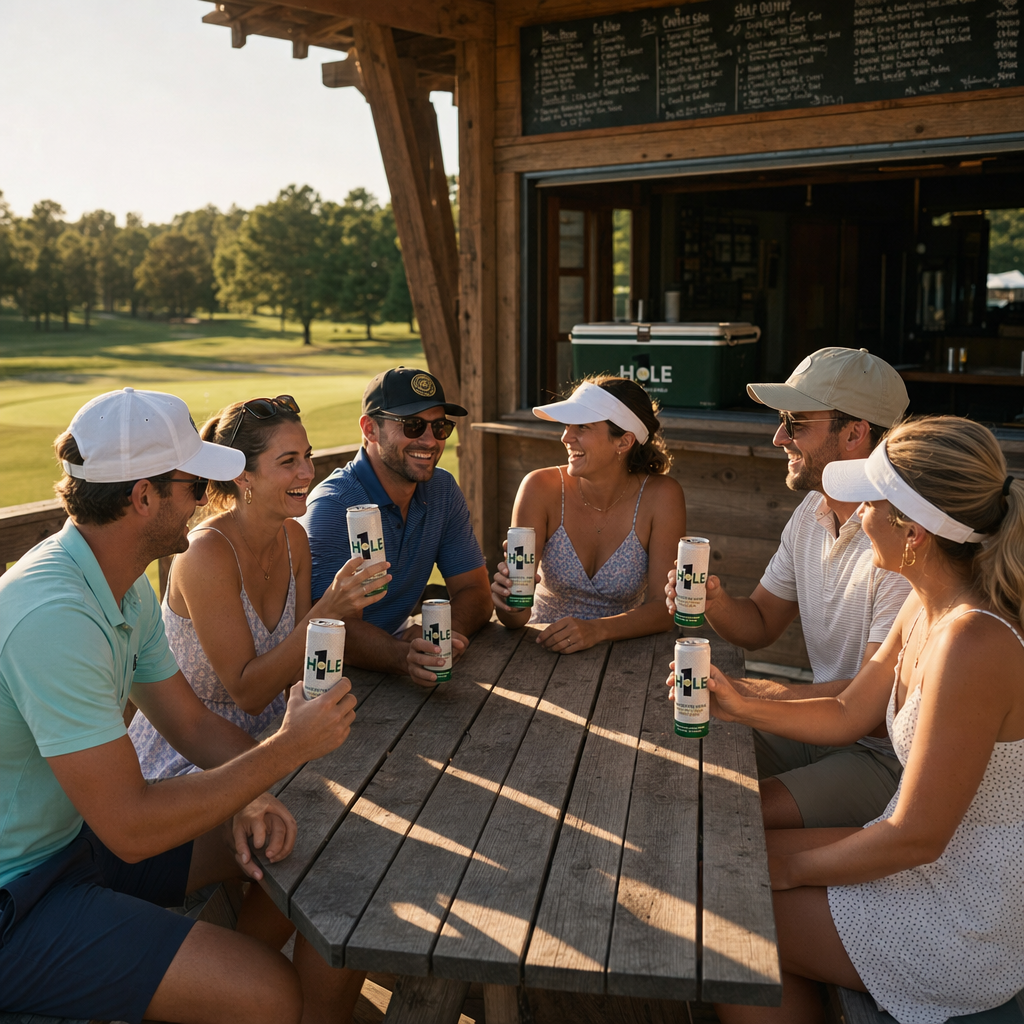 The turn hits different when the whole group makes it here together.

Six cans up. Nobody checking the score.

This is what the back nine is actually for.

Hole in 1 Vodka waiting cold at the halfway house, condensation already forming before you even sit down.

The round brought you here. The crew made it worth it.

Pick it up at the turn. You earned it.

#golf #19thhole #holein1vodka #golflife #readytodrink
