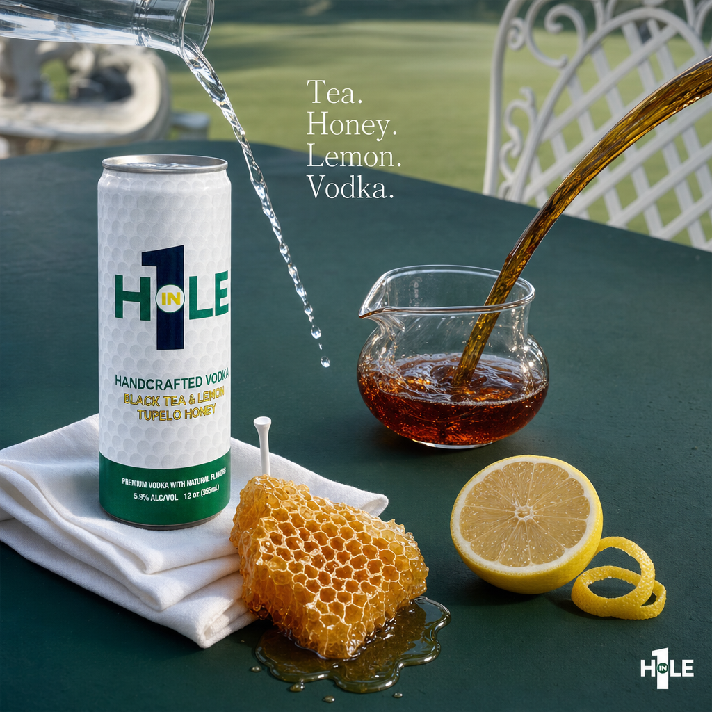 Before the first tee. Before the cart girl swings by. Before anyone even checks the weather.

This is the quiet part.

Black tea brewed overnight. Tupelo honeycomb pulled straight from the source. A lemon halved on the terrace table. Vodka poured clean.

Four things. That is the whole list.

Hole in 1 is what happens when nobody adds a fifth.

Crack one before the round. Know exactly what you are drinking.

#cocktailculture #readytodrinktea #golferlife #golfclubhouse #holein1cocktail