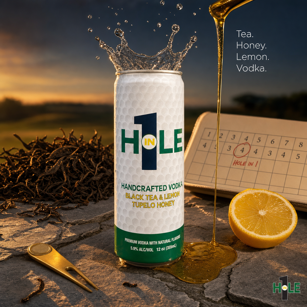 Four ingredients on a scorecard and a slate terrace at dusk.
Tea. Honey. Lemon. Vodka.
That's the whole list. No asterisks, no fine print, nothing you need to look up.
The round ends. The terrace fills. Someone's already got a cold can waiting on the cart.
This is how hole four gets circled in red.
#HoleIn1Cocktail #GolfCocktail #19thHole #GolfLifestyle #CraftCocktailCan