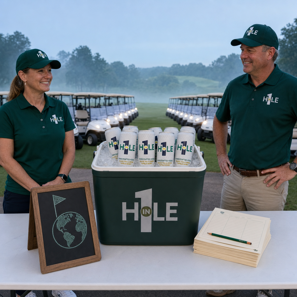 Shotgun start. 7 a.m. The fog hasn't lifted yet.
18 carts staged and ready. Scorecards stacked. Cooler full.
Before anyone hits a shot, the round is already set up right.
Hole in 1 is the official drink of the day, and the chalkboard makes it official.
This is what a charity scramble looks like before the chaos starts.
Quiet. Cold. Ready.
Swipe to see what's waiting in that cooler.
#GolfLife #CharityScramble #GolfTournament #GolfersOfInstagram #HoleIn1