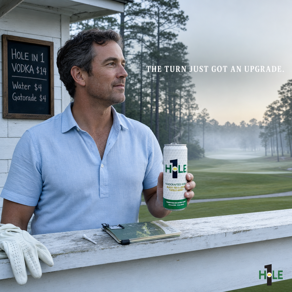 The halfway house is the best pause in golf.

Nine holes in, everything loosens up.

The yardage book stays on the railing. The score stops mattering for exactly four minutes.

And if someone walks up to that chalkboard and sees Hole in 1 on the menu, the back nine gets a little lighter.

That's the turn. That's the whole thing.

Grab one before you head back out.

#HoleIn1Cocktail #GolfLifestyle #TheNineteenthHole #GolfersOfInstagram #RTDCocktail
