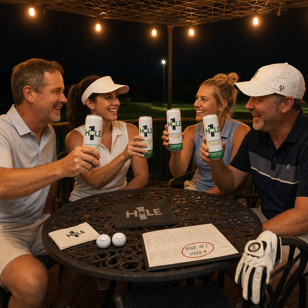 Somebody made a hole-in-1 on 4.

That means drinks are on them.

The scorecard doesn't lie.

Four cans up at the 19th hole. The kind of night that starts with one good swing and ends with the whole table still talking about it at last call.

This is what the round was for.

Hole in 1. Ready when you are.

#golf #19thhole #holein1 #golflife #holein1cocktail
