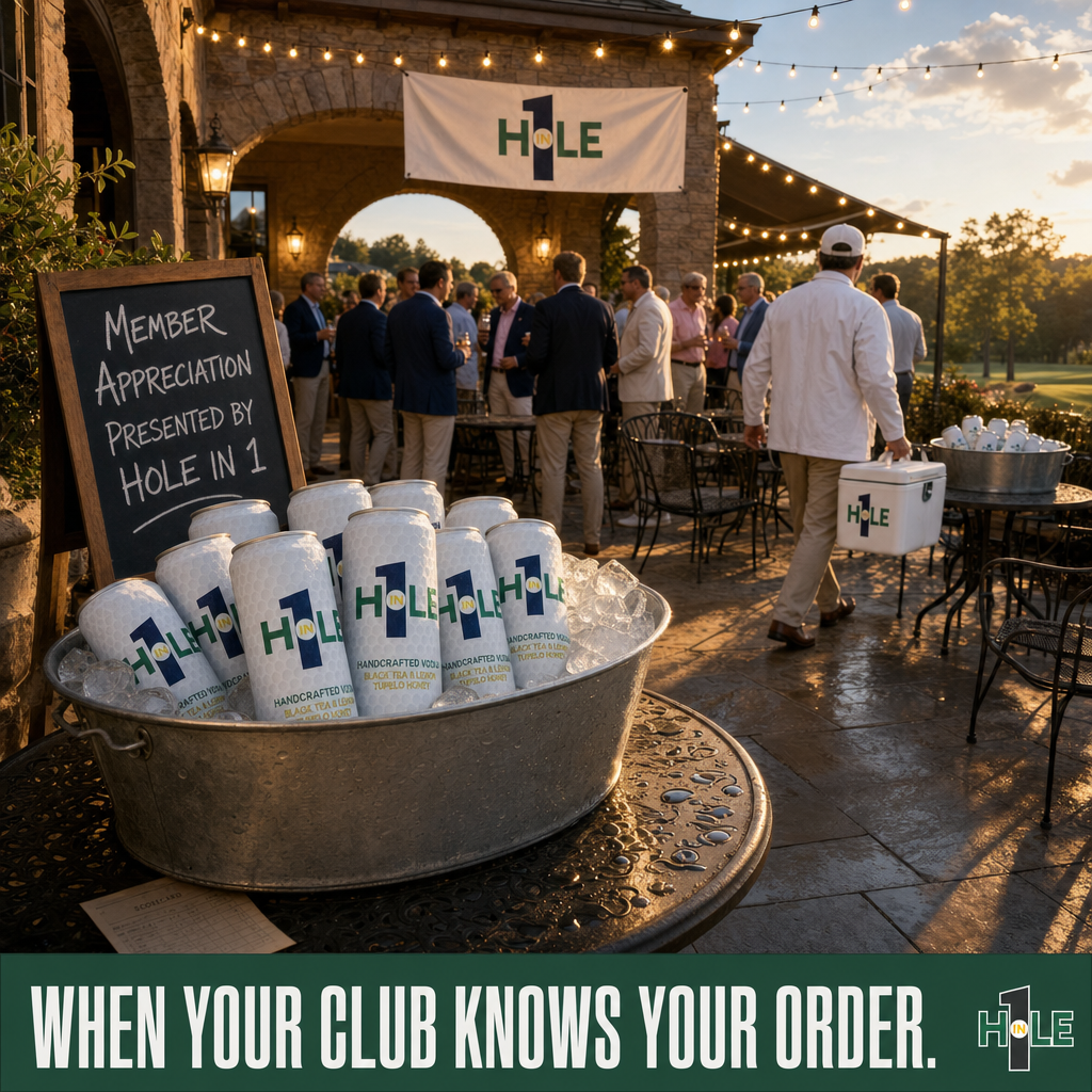 Member Appreciation night at the club.

The banner's up. The ice tubs are full.

Every member walks in and already knows what they're reaching for.

That's not hospitality. That's a relationship.

Hole in 1 was made for exactly this — the kind of evening where the round is behind you and the celebrating is just getting started.

Your people. Your terrace. Your order.

We'll handle the cold ones.

#HoleIn1 #GolfLifestyle #ClubLife #GolfersCommunity #RTDCocktail