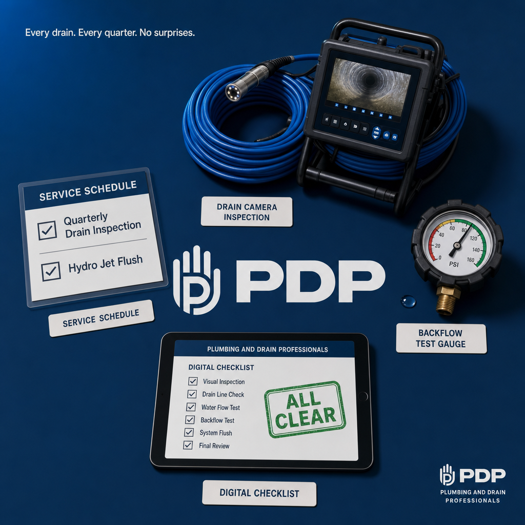 PlumbGuard turns reactive calls into a maintenance record.
Quarterly drain inspections. Hydro jet flushes scheduled in advance. Backflow testing documented before it becomes a compliance issue.
Restaurant operators, property managers, school facilities directors β these are the tools that keep your systems out of emergency territory.
Our technicians arrive on schedule, run the scope, log the results, and flag anything that needs attention before it fails at the worst possible time.
No commission pressure. No upsell calls. Just the work, documented and done.
If your current plan is hoping nothing breaks, it's time to call us.
#PlumbingAndDrainProfessionals #PlumbGuardService #CommercialPlumbing #PropertyManagement #PreventiveMaintenance