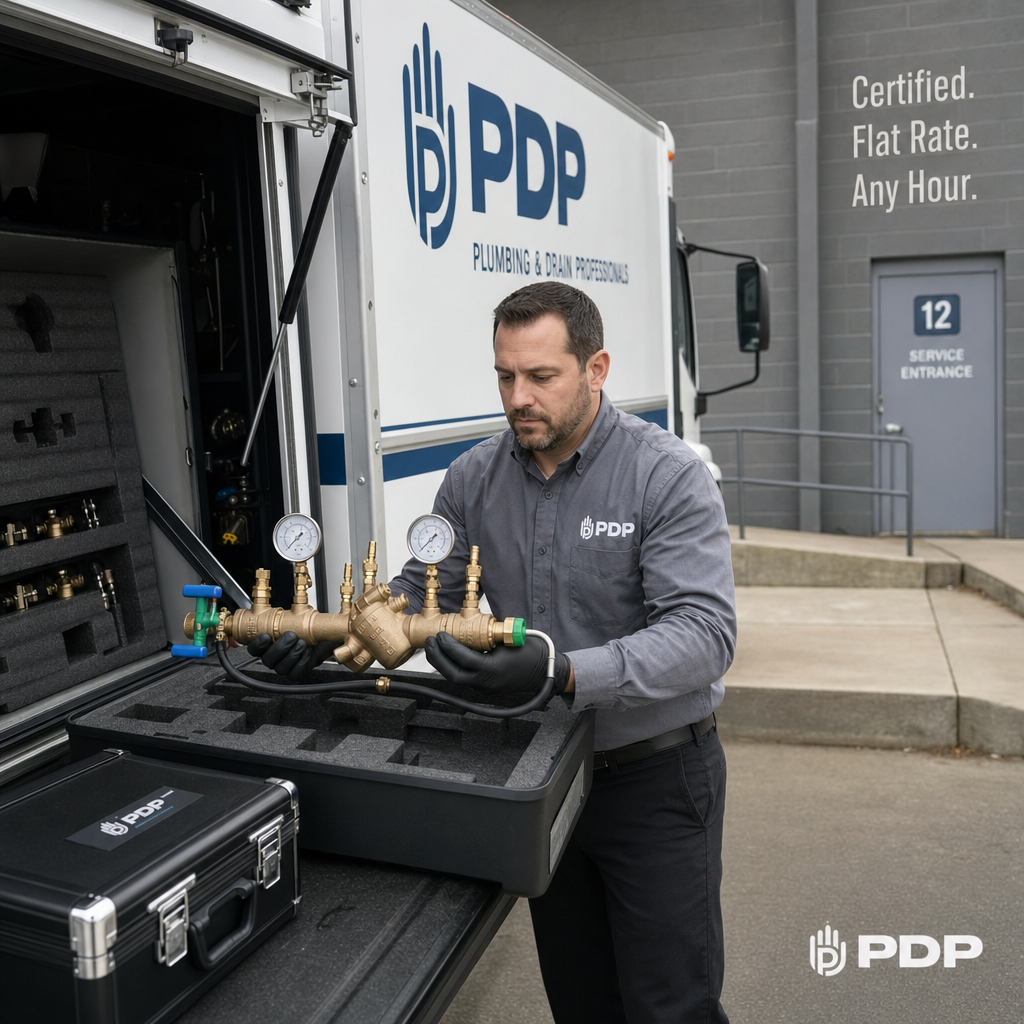 Backflow testing at a hospital doesn't wait for business hours.

Our technicians arrive certified, equipped, and ready — no diagnostic call, no upsell conversation, no surprise invoice. Just a flat rate and the work done right.

This is what it looks like when a commercial facility operator stops reacting and starts running a tighter ship.

PlumbGuard members get 24/7 response with no extra charges. That includes annual backflow testing, scheduled before it becomes a compliance problem.

If your Columbus facility hasn't had its backflow preventer tested this year, now is the time to fix that.

Call us or visit the link in bio to get scheduled.

#PlumbingAndDrainProfessionals #BackflowTesting #CommercialPlumbing #FacilityManagers #PlumbGuard