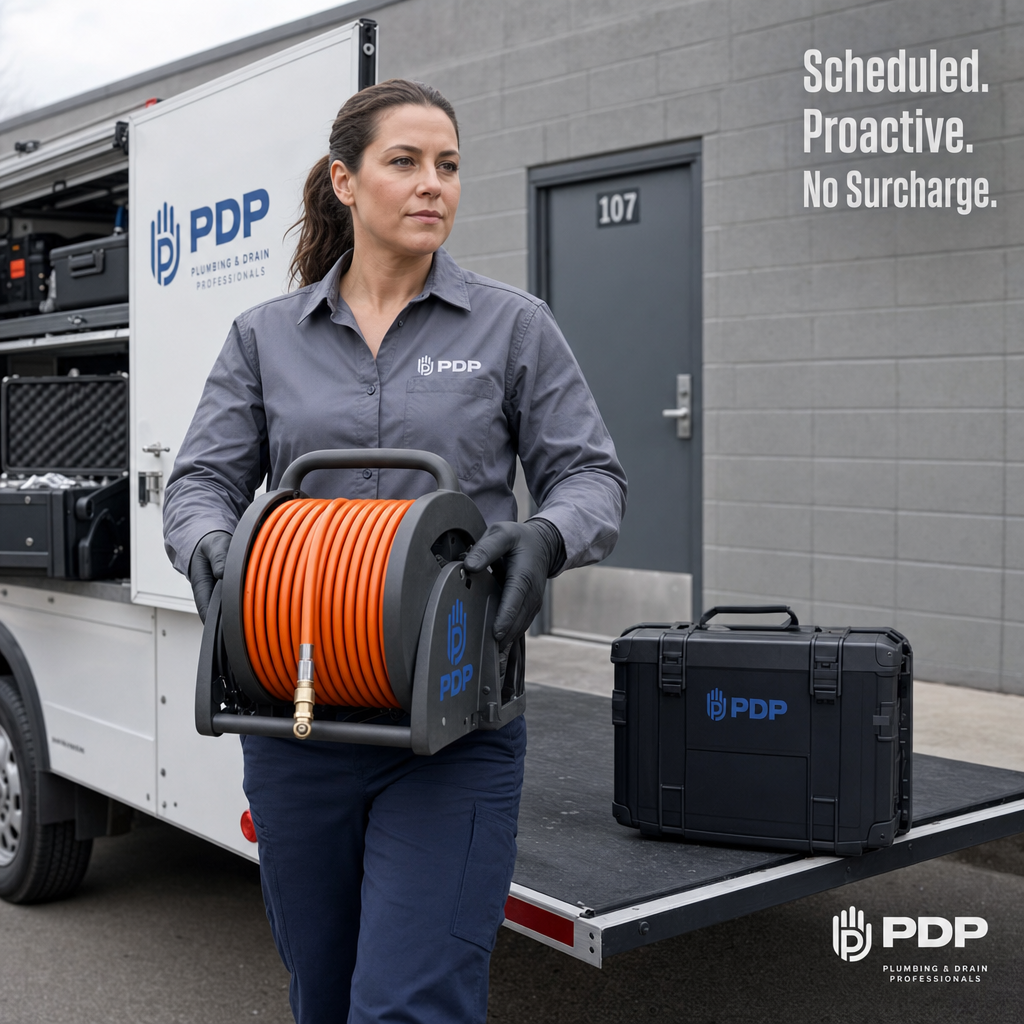 The truck is on-site before the problem starts.

That is what scheduled service looks like at a commercial property. No emergency call, no after-hours premium, no scrambling to find availability.

Our technicians carry the equipment, know the building, and work the plan. Hydro jetting as part of a PlumbGuard maintenance schedule means your drains stay clear before a backup shuts down a corridor or a kitchen.

24/7 response. No surcharge for nights or weekends. No commissioned upsells.

If you manage a mid-rise, a school, or a restaurant group in Columbus and you are still reacting instead of scheduling, let's talk.

#PlumbingAndDrainProfessionals #HydroJetting #PlumbGuard #PropertyManagement #ColumbusPlumbing