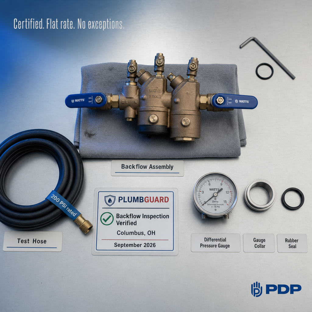 Backflow inspection isn't optional — it's code.

For restaurant operators and property managers in Columbus, a failed backflow preventer can shut down water service to the whole building. No warning. No grace period.

PlumbGuard schedules your annual inspection, documents the results, and delivers a verified service record — flat rate, no commissions, no upsells.

We've seen the call that comes in at 11 p.m. because an inspector flagged a non-compliant assembly. You don't want that call.

Schedule your backflow inspection before the notice arrives.

#PlumbingCompliance #BackflowTesting #CommercialPlumbing #PropertyManagement #PlumbingAndDrainProfessionals