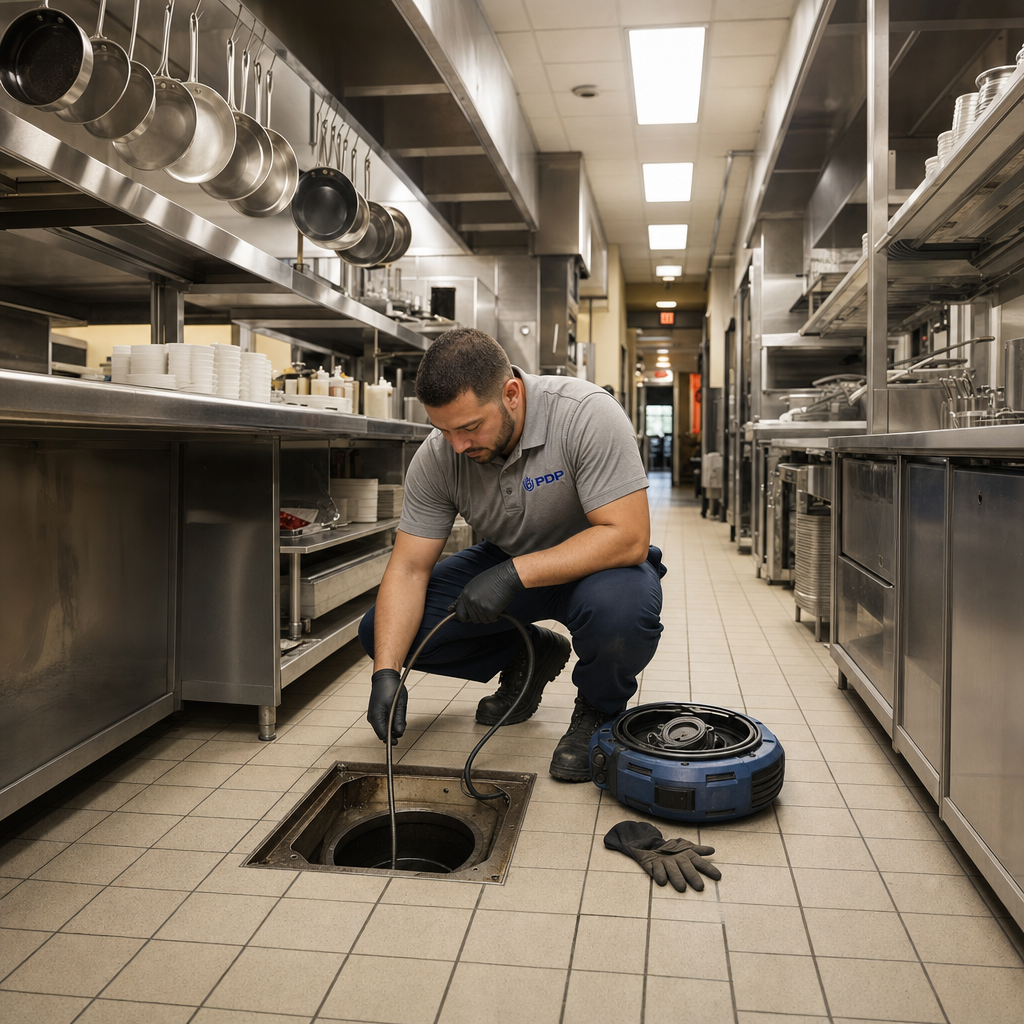 Three hours before dinner service, the drain gets checked.

Not because something went wrong. Because something going wrong at 6 PM on a Friday is not an option.

This is what a PlumbGuard inspection looks like inside a working Columbus kitchen. Technician in, camera cable down, cover back on, tagged and documented before the first prep cook ties on their apron.

No commission on what we find. No upsell pressure. Just a clear look at what your drains are doing and a straight answer about what comes next.

24/7 with no extra charges. Scheduled around your service hours.

PlumbGuard is the move operators make before the problem makes it for them.

#CommercialPlumbing #DrainCleaning #ColumbusRestaurants #RestaurantOperators #PlumbingAndDrainProfessionals