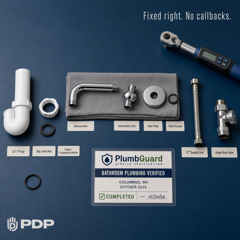 Every component on this bench was inspected, cleaned, and verified β not approximated.
The p-trap, supply line, angle stop, shower arm assembly. When PlumbGuard covers your bathrooms, that's the level of documentation you get after every visit.
Not a verbal update. A completed service record with a date stamp and a green check.
Property managers and facility operators deal with enough unknowns. Your plumbing doesn't have to be one of them.
PlumbGuard runs 24/7 with no extra charges. Columbus properties, ask us how it works.
#PlumbingMaintenance #PlumbGuard #BathroomPlumbing #PropertyManagement #PlumbingAndDrainProfessionals