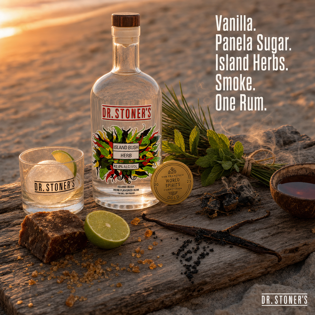 Vanilla straight from the pod. Panela sugar broken by hand. Island herbs tied with twine and smoked until they mean it.
That's what's in the glass.
Island Bush Herb Rum doesn't dress up the ingredient list β it just pours it over ice and hands it to you at dusk with a lime wedge and zero apologies.
Find your spirit.
#craftrum #herbinfusedspirits #islandrum #flavoradventure #drstoners