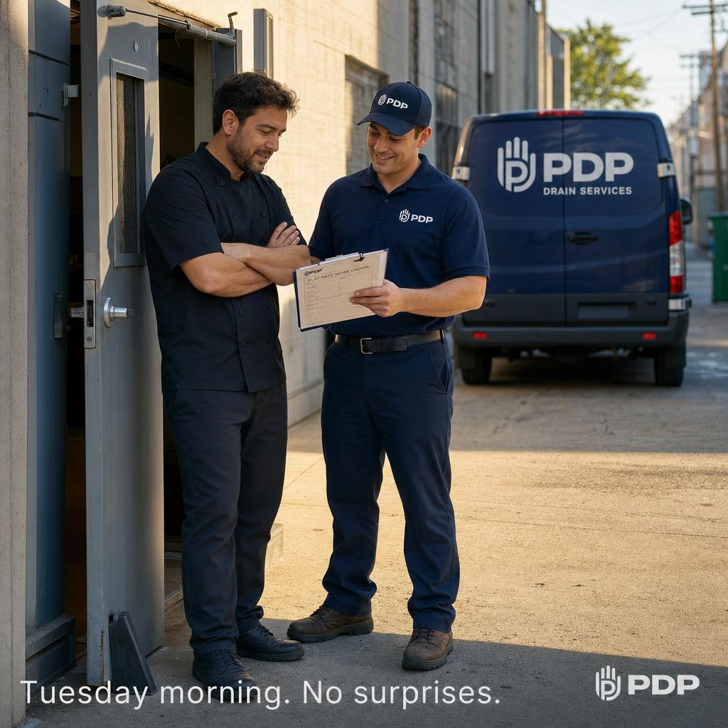 Tuesday morning. Job complete before the prep crew clocks in.

The invoice said flat rate. It also said no after-hours surcharge.
That line item is not a footnote. It is the whole point.

Our technicians are not paid on commission. There is no incentive to upsell, no pressure to add hours, no reason to call anything an emergency that isn't one.

You get the rate. You get the work. You get your morning back.

If your kitchen relies on drains that work, this is the call to make before the next Friday rush.

#PlumbingServices #CommercialDrains #RestaurantOperations #PropertyManagement #PlumbingAndDrainProfessionals