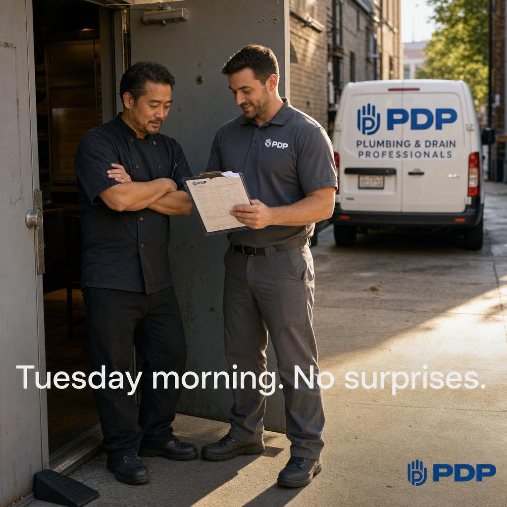 Tuesday morning. Job complete before the prep crew clocks in.

The invoice said flat rate. It also said no after-hours surcharge.
That line item is not a footnote. It is the whole point.

Our technicians are not paid on commission. There is no incentive to upsell, no pressure to add hours, no reason to call anything an emergency that isn't one.

You get the rate. You get the work. You get your morning back.

If your kitchen relies on drains that work, this is the call to make before the next Friday rush.

#PlumbingServices #CommercialDrains #RestaurantOperations #PropertyManagement #PlumbingAndDrainProfessionals