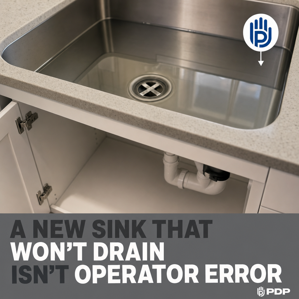 A viral r/Plumbing thread called out something that resonates across the trades: the non-diagnosis is often worse than the original problem.

The homeowner reported the kitchen sink failed to drain correctly from day one, three weeks after move-in, with water backing up even without any obstruction in the food trap. The visiting plumber offered no root-cause diagnosis and told the owner to simply avoid putting water directly in the drain hole.

That post drew 302 upvotes and 202 comments. The trades community recognized the pattern immediately.

For commercial operators taking over a newly built or recently renovated space, this scenario is not hypothetical. A drain that never worked right is a liability from the first day of operation, not a quirk to adapt around.

At Plumbing and Drain Professionals, our techs are non-commissioned and accountable to a real diagnosis, not a deflection. If a drain is wrong, we find out why. 24/7, no extra charges.

#PlumbingTips #DrainProblems #NewConstruction #CommercialPlumbing #Columbus