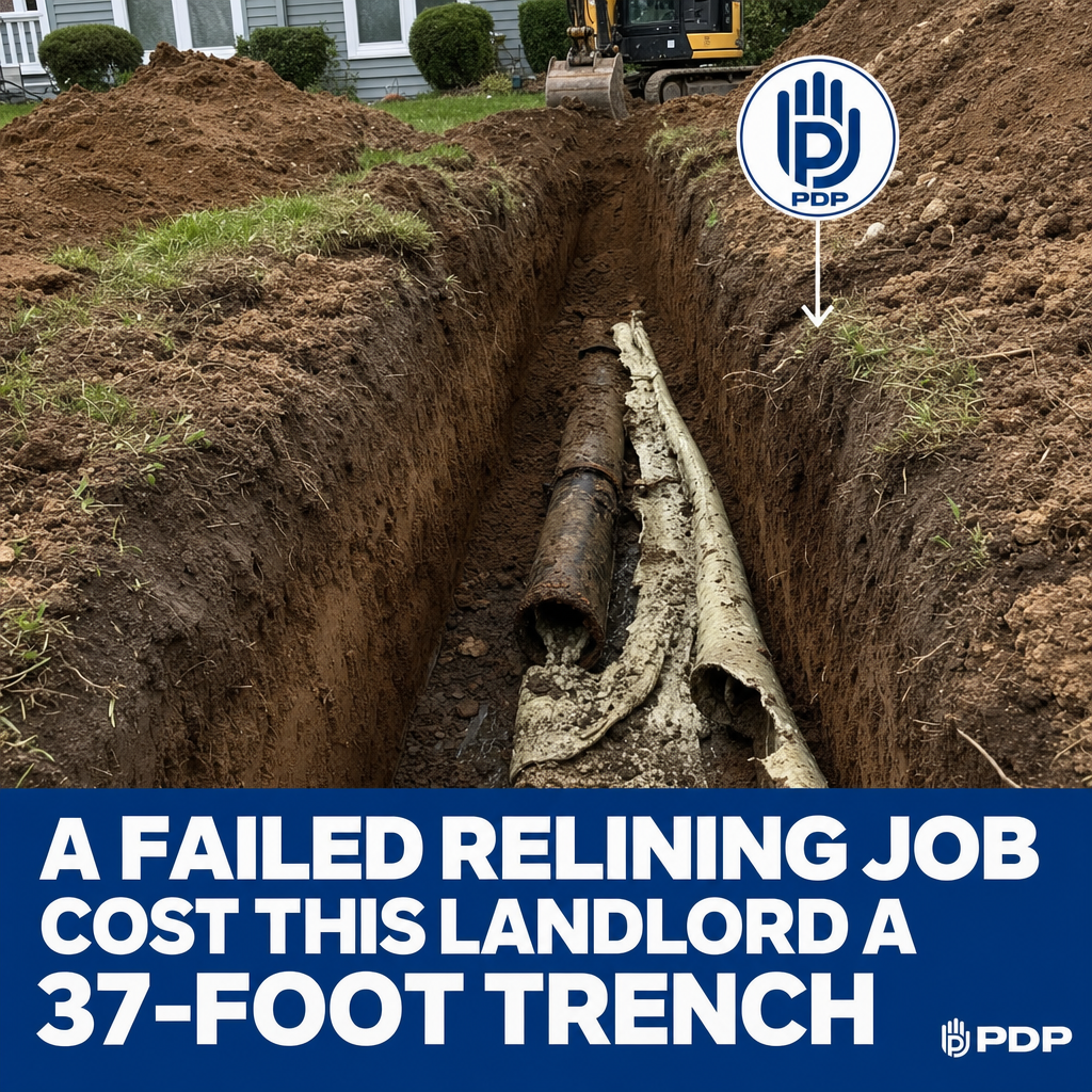 A landlord posted on r/Plumbing after a rental property turned into a 37-foot excavation project. The pipe relining had already failed before the first tenant even unpacked.

Backups started within the first week of tenancy. The relining work had never been disclosed, and it was buried under cast iron pipe with no documented history. Multiple plumbers cycled through the property before anyone identified the real cause.

When the excavation crew finally reached the failed section, the failure was significant enough that the plumbing company asked to keep a piece of the pipe for their office.

For Columbus property managers and landlords, this is the cost of skipping inspection records and pipe history. Undisclosed rehabilitation work does not disappear. It shows up as emergency excavation, unhappy tenants, and five-figure remediation bills.

PlumbGuard is built for exactly this kind of exposure. Proactive inspections, documented pipe condition, and no surprises at handover. 24/7 with no extra charges if something does go wrong.

#PlumbingColumbus #PropertyManagement #CommercialPlumbing #DrainInspection #PlumbGuard