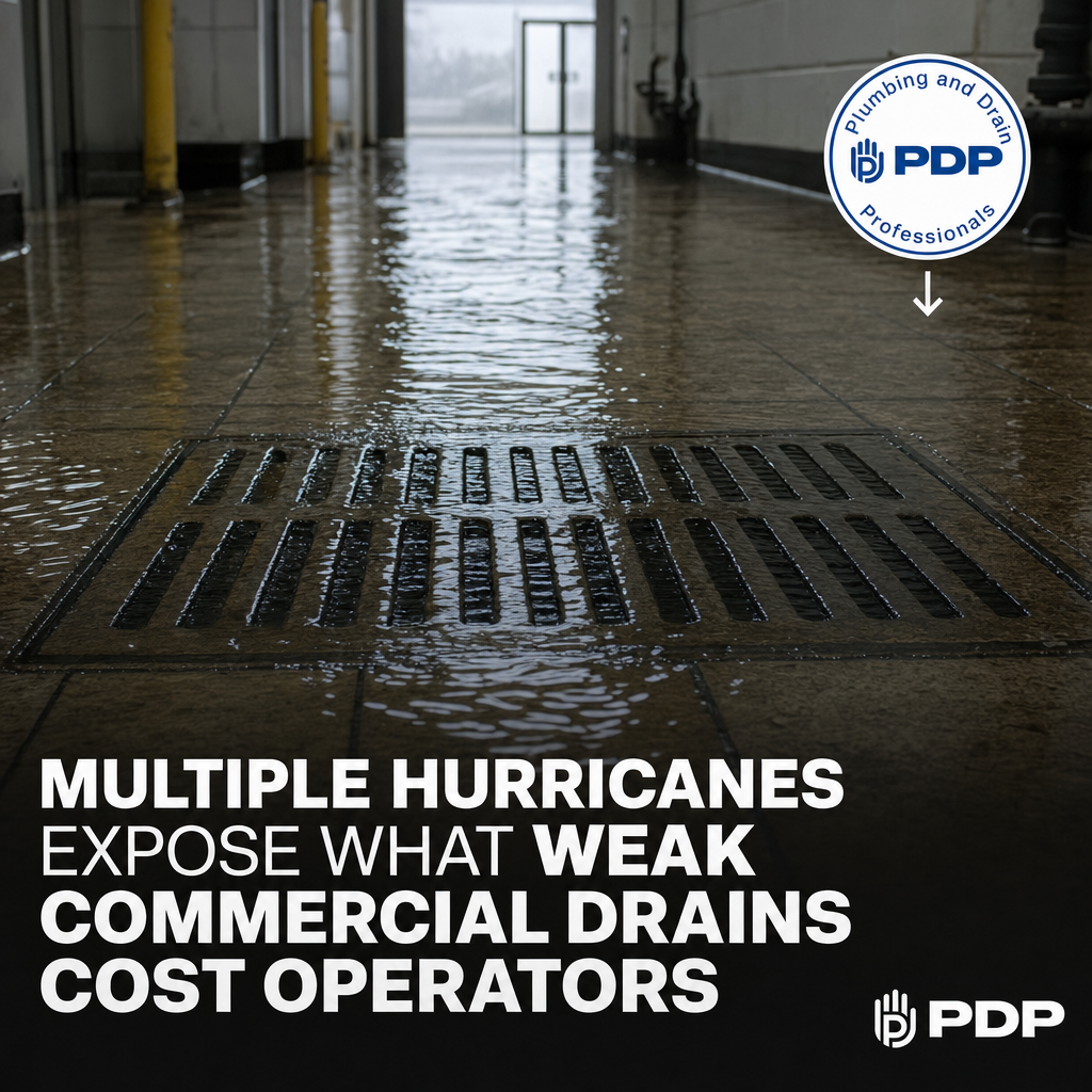 Reuters reporting dated October 13, 2026 documented multiple hurricanes striking the US and Mexico simultaneously, describing widespread infrastructure and flooding impacts as the primary consequence of the storm systems.
For commercial operators in affected zones, that consequence was not abstract. Storm surge and sustained rainfall placed acute stress on drain and utility systems across affected properties. A drain system that handles routine flow can fail under that load. When it does, the disruption is not measured in repair costs alone. It is measured in closed kitchens, locked restrooms, and interrupted operations.
The Reuters account makes plain that infrastructure readiness determines whether a flooding event becomes a manageable disruption or a full shutdown.
For Columbus-area restaurant operators, property managers, hospitals, and schools, that readiness starts before the storm. PlumbGuard from Plumbing and Drain Professionals is the proactive maintenance program built to keep commercial drain systems at capacity, 24/7 with no extra charges when you need us most.
#PlumbGuard #CommercialPlumbing #DrainMaintenance #Columbus #PropertyManagement