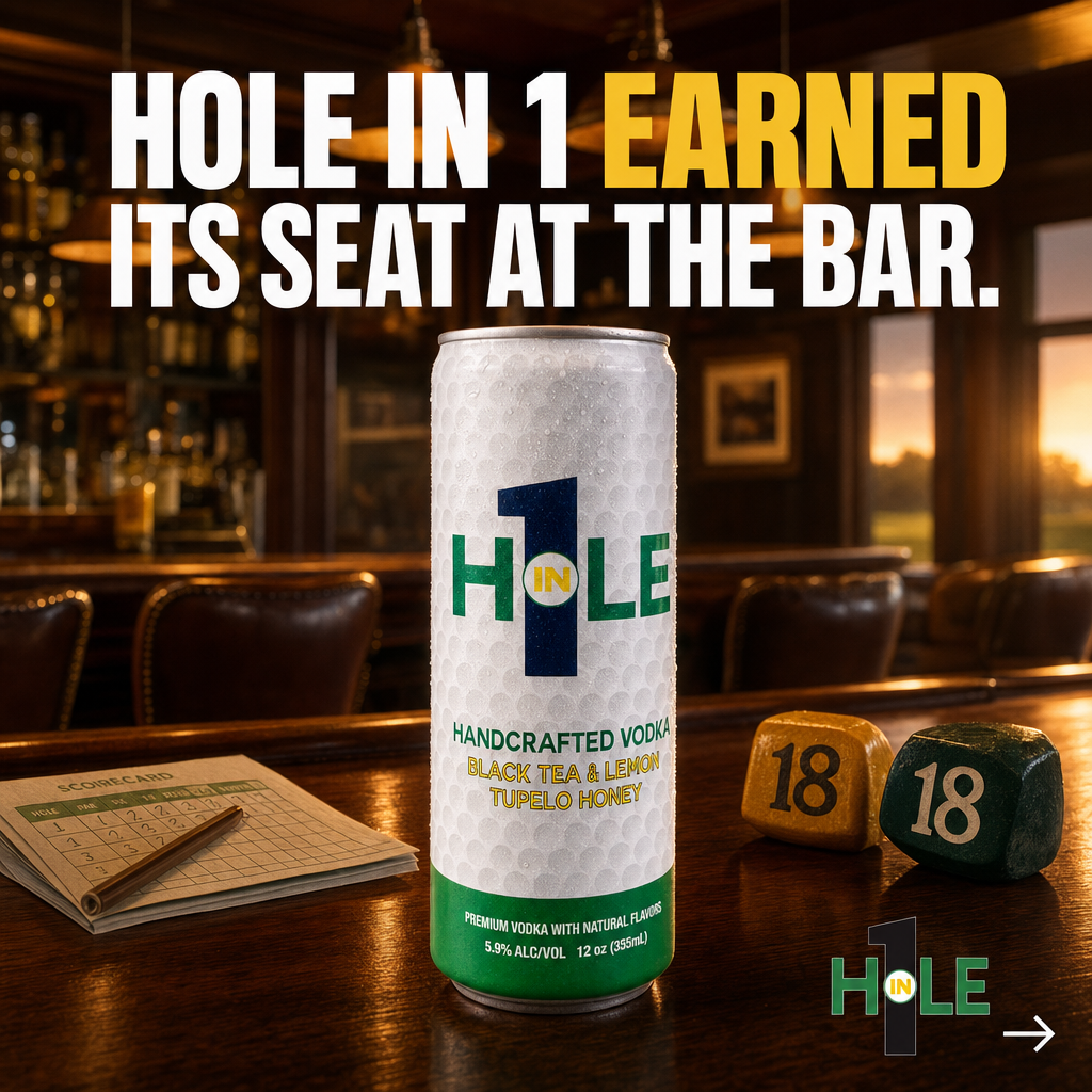 The clubhouse bar is golf's unofficial finishing hole.
Everybody knows it. The round ends on 18, but the day ends there, over a drink, with the people who were out there with you.
Most RTDs were never built for that room. They were built for a beach playlist and a brand deal. They show up by accident.
Hole in 1 was built for exactly that seat.
Vodka, black tea, real lemon, Tupelo honey. No artificial sugars. Nothing to explain away when the bartender asks what you're drinking.
The name tells the whole story. In golf, a hole-in-one means you buy the round. That tradition is the product. Every can is the celebration.
Every round, celebrated.
#golf #19thhole #golflife #golfersofinstagram #holein1