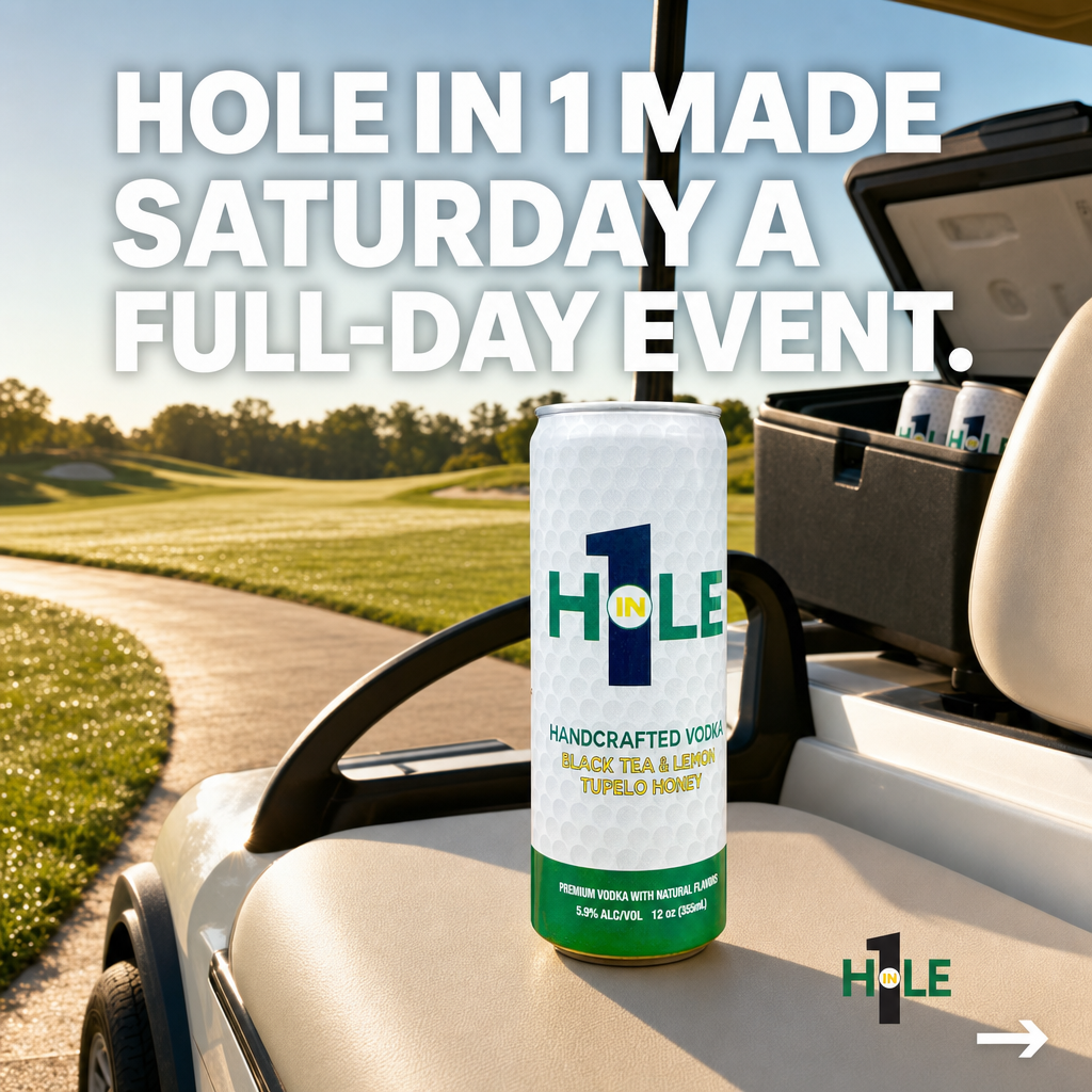 Saturday tee time is not just a calendar block.
It is a ritual. Four hours with people you actually want to spend four hours with. The kind of day that earns its own recap story on Sunday.
Hole in 1 was built for that full arc.
Not just the 19th hole toast. Not just the post-round cooler grab. Every moment from the first drive to the handshake on 18.
Black tea, Tupelo honey, real lemon, and vodka. Four ingredients with a reason for being there. No artificial sugars, nothing generic, nothing that belongs on a beach blanket.
This is what the day tastes like when you do it right.
Golf Hard. Sip Easy.
#GolfLifestyle #19thHole #RTDCocktail #GolfersOfInstagram #HoleIn1