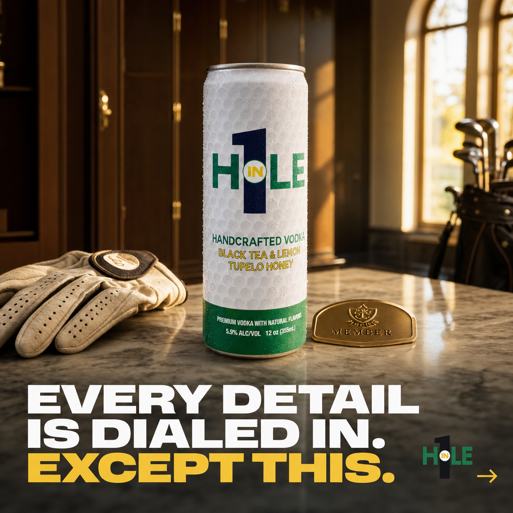 You picked the right clubs. You joined the right club. You have not compromised on a single detail of how you play.

Then you reach into the cooler and grab whatever was on sale.

Hole in 1 is vodka, black tea, real lemon, and Tupelo honey in a can. No artificial sugars. No filler.

Four ingredients chosen the same way you chose your irons. With a standard.

This is the drink built for the golfer who already arrived.

Golf Hard. Sip Easy.

#GolfLifestyle #RTDCocktail #GolfDrinks #ClubhouseCulture #HoleIn1