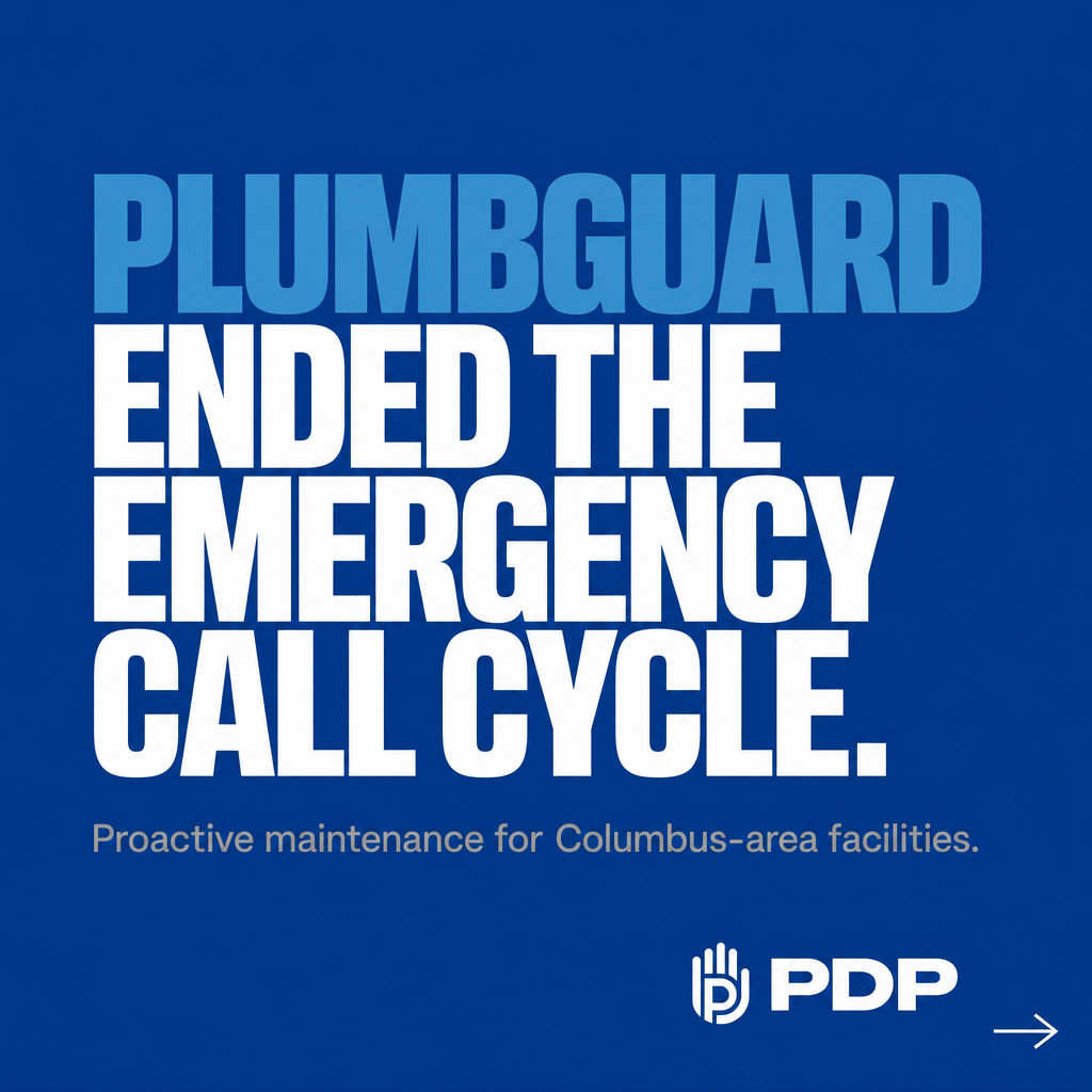 A single drain backup in a hospital can close a ward.

A failed restroom line in a school sends students home and administrators scrambling.

Neither situation is unforeseeable. Both are preventable.

PlumbGuard is the maintenance program that replaces that cycle. Scheduled inspections. Routine drain cleaning. System checks before the failure, not after.

And because our technicians are non-commission, every inspection is honest. They are not looking for upsell work. They are looking at your system.

24/7 availability, no extra charges for nights or weekends, and a program built around your facility's schedule.

Trusted. Available. Always.

If you operate a hospital, school, or commercial property in Columbus, Ohio, call Plumbing and Drain Professionals to set up your PlumbGuard plan.

#CommercialPlumbing #PlumbGuard #ProactiveMaintenance #FacilitiesManagement #PlumbingColumbus
