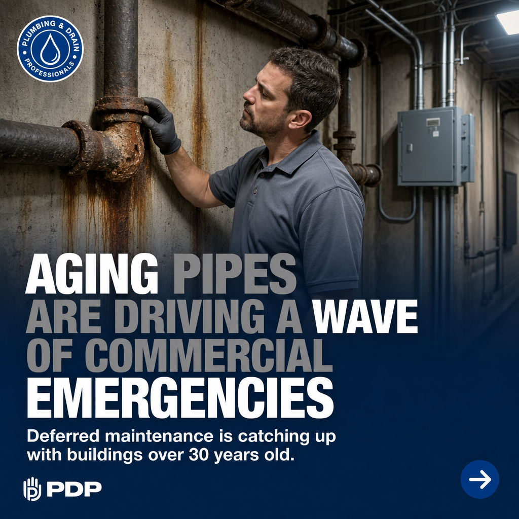 Industry service data tracked by Plumbing and Mechanical shows that buildings over 30 years old account for the majority of commercial plumbing emergency calls in 2026. Deferred maintenance from 2020 through 2022 is now surfacing as accelerated pipe degradation, gasket failures, and drain line collapses in mid-size commercial properties. Midwest facility managers are also dealing with constrained skilled trade labor, stretching emergency response times and compounding repair costs per incident. Reactive repairs cost far more than a scheduled maintenance program. If you manage a restaurant, school, hospital, or commercial property in the Columbus area, your building's age is a data point worth acting on. Plumbing and Drain Professionals built PlumbGuard specifically for this situation. Swipe through and save this one.
#CommercialPlumbing #PlumbGuard #FacilityManagement #ColumbusPlumbing #PlumbingMaintenance