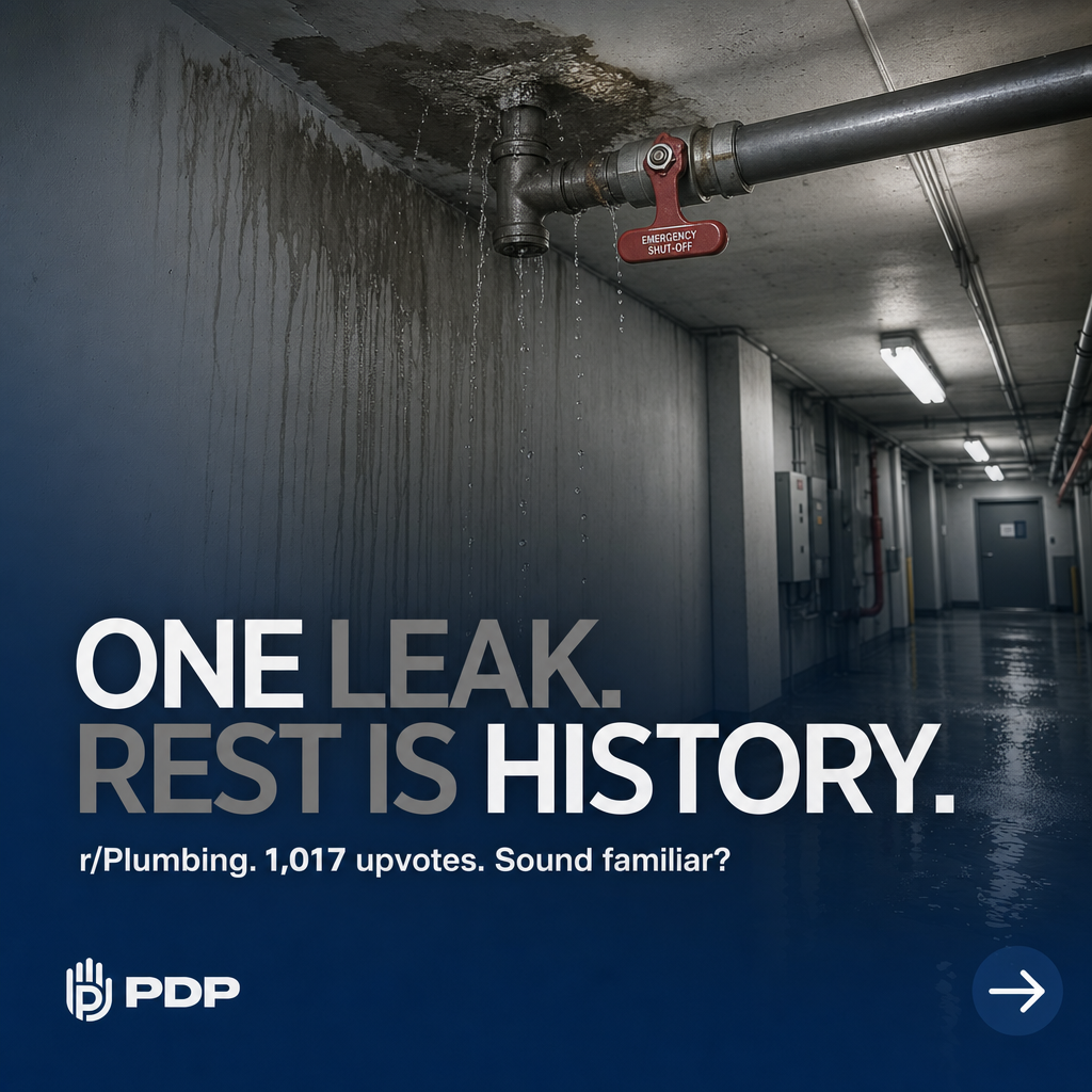A post on r/Plumbing summed up an entire building failure in six words: 'Leak in a building. Rest is history.' The community answered with 1,017 upvotes and 175 comments, most from working plumbers who have seen this exact progression firsthand.

The dark humor in those 175 comments is professional recognition. A single unaddressed leak follows a predictable path in commercial buildings. The r/Plumbing community understands that 'rest is history' is not a punchline. It is the outcome of deferred maintenance with no early intervention.

For restaurant operators, property managers, and facility teams in Columbus, Ohio, this is the pattern PlumbGuard is built to interrupt. Swipe through and save this one.

#PlumbGuard #CommercialPlumbing #DeferredMaintenance #ColumbusOhio #PlumbingAndDrainProfessionals