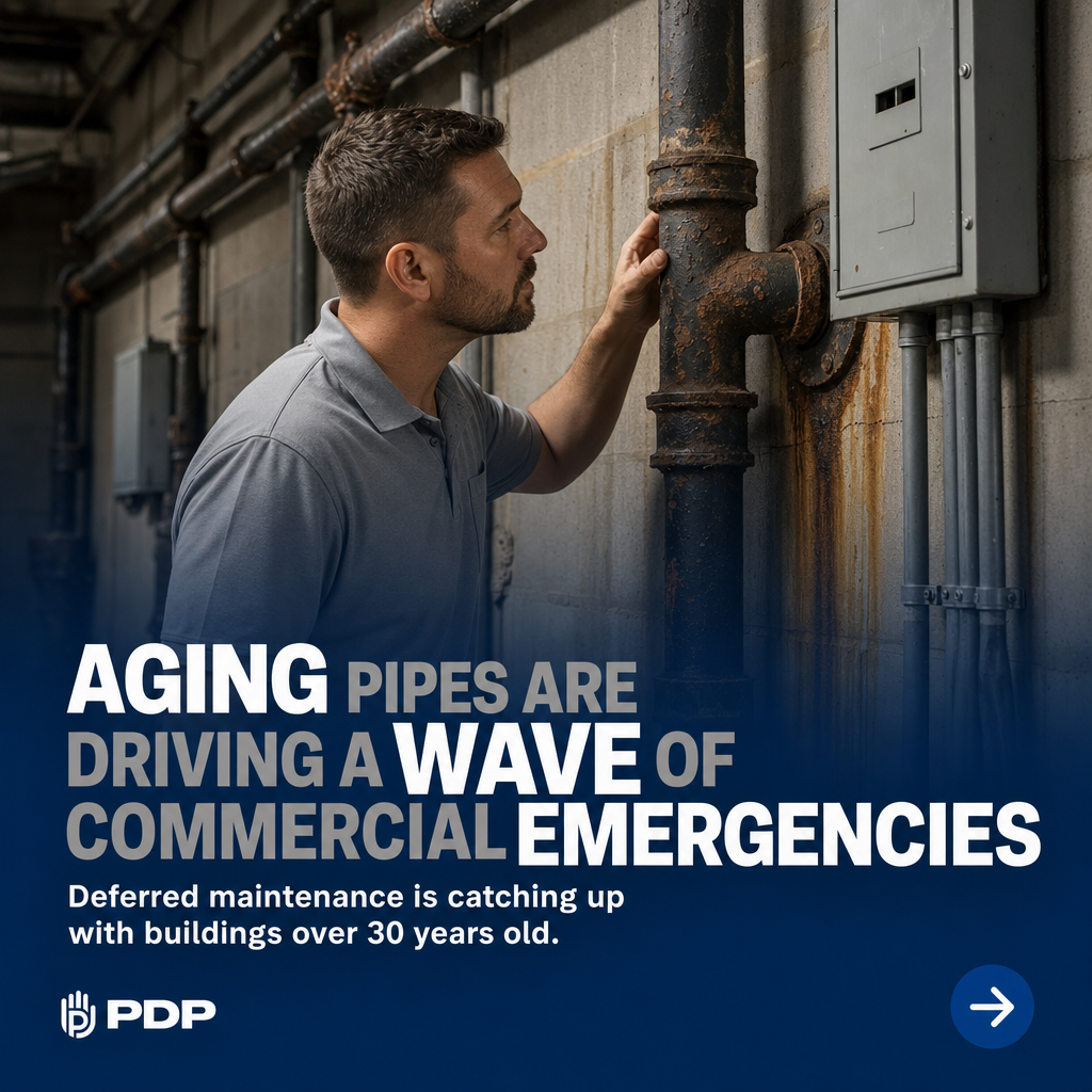 Industry service data tracked by Plumbing and Mechanical shows that buildings over 30 years old account for the majority of commercial plumbing emergency calls in 2026. Deferred maintenance from 2020 through 2022 is now surfacing as accelerated pipe degradation, gasket failures, and drain line collapses in mid-size commercial properties. Midwest facility managers are also dealing with constrained skilled trade labor, stretching emergency response times and compounding repair costs per incident. Reactive repairs cost far more than a scheduled maintenance program. If you manage a restaurant, school, hospital, or commercial property in the Columbus area, your building's age is a data point worth acting on. Plumbing and Drain Professionals built PlumbGuard specifically for this situation. Swipe through and save this one.
#CommercialPlumbing #PlumbGuard #FacilityManagement #ColumbusPlumbing #PlumbingMaintenance