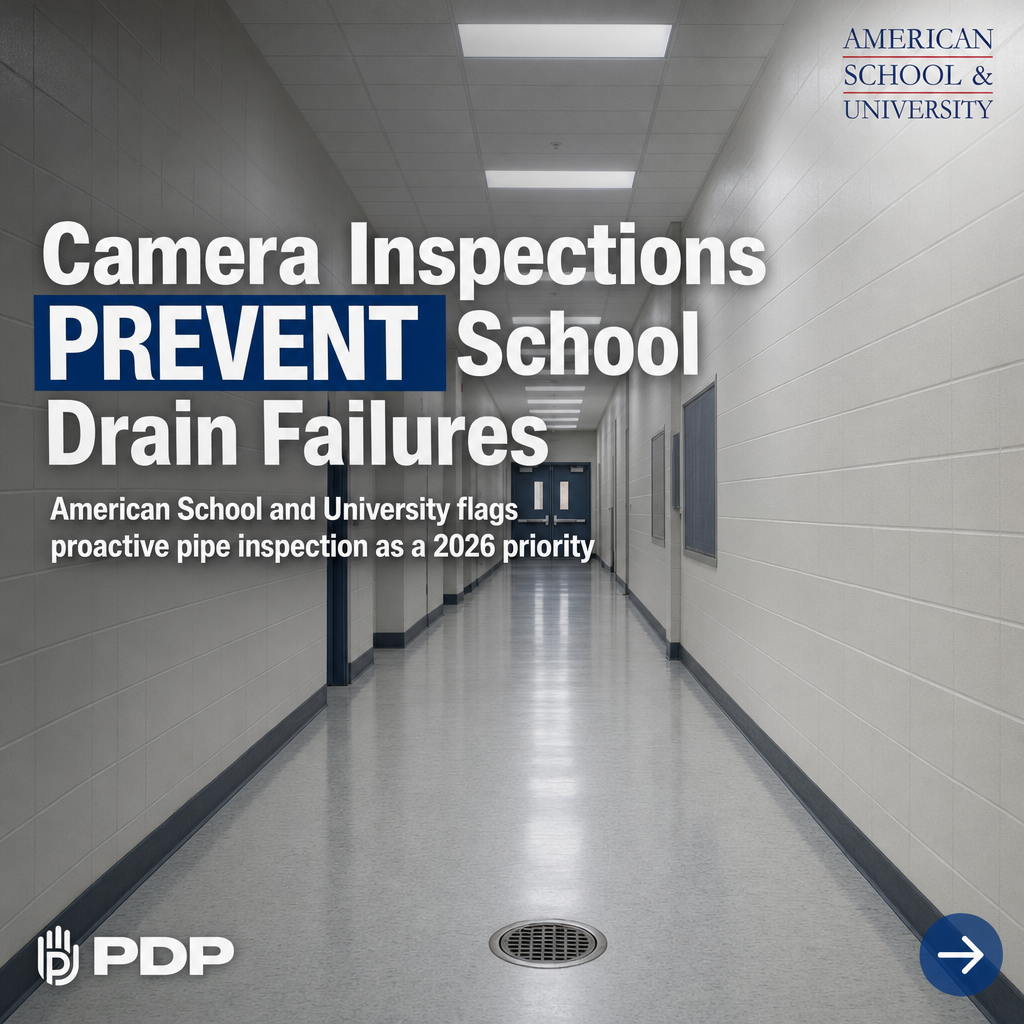 American School and University flagged proactive pipe inspection as a leading preventive maintenance priority for K-12 and higher-ed facilities in 2026. The case is straightforward: camera inspections let school facilities managers identify failing drains and sewer lines before they escalate. When schools skip this step, undetected pipe failures can force building closures and generate repair costs that far outpace routine inspection investment. Swipe through to see how the reactive-versus-proactive gap plays out, and save this if you manage facilities where a drain failure would mean shutting doors. For Columbus-area school operators, PlumbGuard from Plumbing and Drain Professionals puts scheduled camera inspection on the calendar before an emergency puts it on the invoice.
#SchoolFacilities #PlumbingMaintenance #PlumbGuard #PreventivePlumbing #ColumbusPlumbing